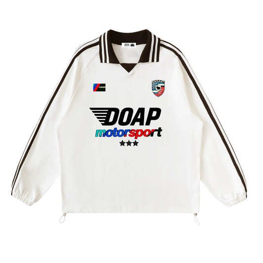 DOAP Motorsport Striped Lapel Collar Sweatshirt White